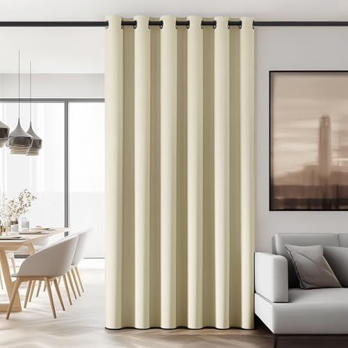 Deconovo Door Curtain Thermal Wide Width Ring Top Room Darkening Curtain for Livingrom Partition 80 x 84 Inch Beige 1 Panel