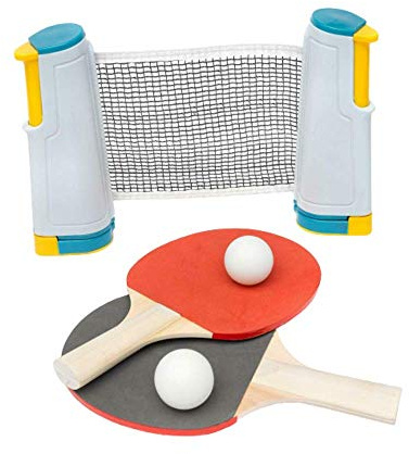 B4E Portable Table Tennis Set with 2 Ping-Pong Balls and 2 High-Performance Bats | Lightweight and Compact Instant Retractable Net | Ideal for Home, Kitchen, and Office Table Use | Travel Friendly