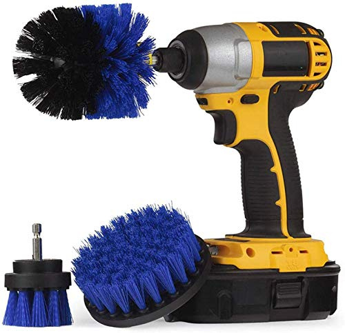 3 Piece Drill Brush Nylon Stiff bristles Cordless Drill Brush Heavy Duty Scrubbing - Bathroom Surfaces, Grout, Floor, Tub, Shower, Tile, Corners, Kitchen, Automotive, Grill - Fits Most Drills (Blue)