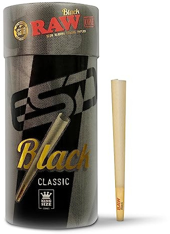 RAW Schwarz Cones King Size | 100 Stück | Natürliches vorgerolltes Blättchen extra fein gepresst für dünnes, langsam brennendes, natürlich durchscheinendes Blättchen mit Spitzen
