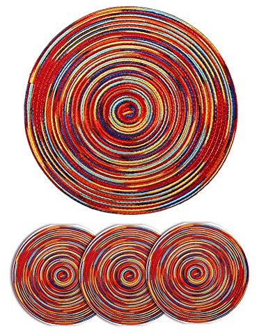 Alnicov Set di 4 tovagliette rotonde in rattan intrecciato in cotone resistente al calore, 30 cm, sottobicchieri, tovagliette da cucina, tappetino per tavolo da pranzo, cucina, decorazione