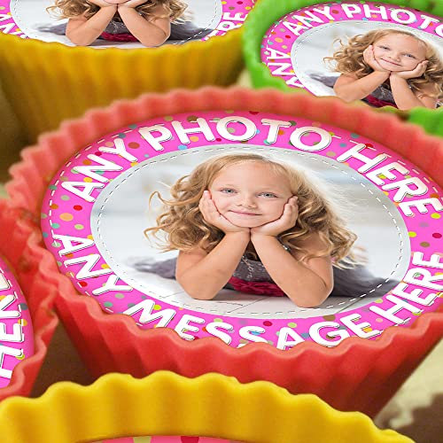 Your Very Own Photo Image Spotty - Pink - 20 x 5cm Personalised Edible Cupcake Toppers on Premium Icing
