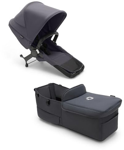 Bugaboo Juego de Extensión Donkey 5 Twin, Convierte tu Donkey 5 Mono en un carrito Twin, De Lado a Lado, Diseño Mejorado, Silla Reversible y Dirección a Una Mano, Stormy Blue