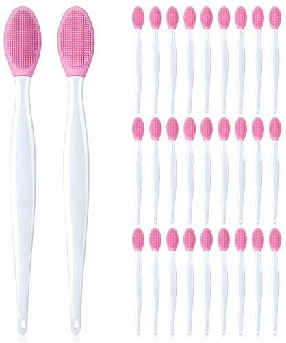 24 st silikonexfolierande läppborste Dubbelsidig silikon läppscrubber mjuk rengöring läppborste Ansiktsrengöringsapplikator (rosa)