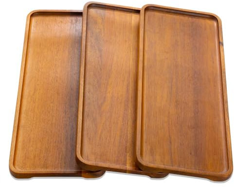 Bandeja decorativa de acacia, 36x14 cm, juego de 3 bandejas de madera decorativas, bandeja de madera, bandeja de madera resistente, plato de madera para aperitivos de la tarde