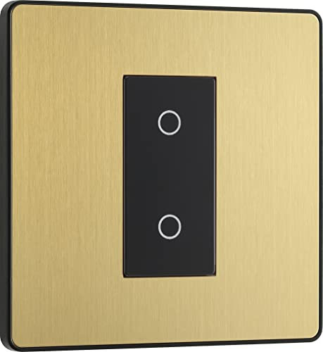 BG Electrical Secondary/Slave Single Touch Dimmer Light Switch, 2 Way, Screwless Front Plate, Evolve, Satin Brass, PCDSBTDS1B