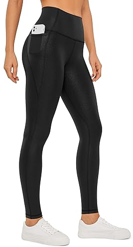 CRZ YOGA Womens Butterluxe Matte Faux Leather Leggings 28'' - High Waisted Pockets Buttery Soft Lounge Black Classic Small