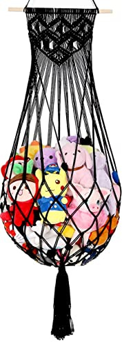 Amdermi Kuscheltier Aufbewahrung zum Wand Aufhängen Kinderzimmer Plüschtier Aufbewahrung Makramee-Plüschtier-Netz oder Hängematte(Schwarz)