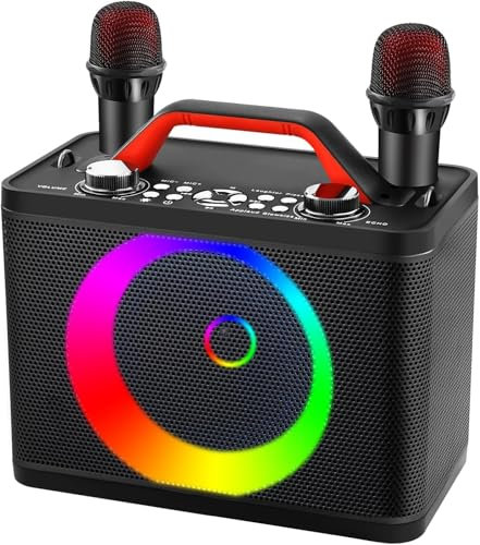 Karaoke Professionale Completo, ALPOWL K06 Portatile PA Speaker System con Microfono Karaoke 2 Microfoni Wireless per Festa Domestica, Riunione, Nozze, Chiesa, Picnic, All'aperto/Interno [Nero]