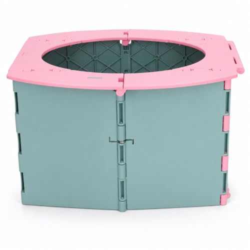 Portable Potty for Toddler Travel, Foldable Toddler Toilet Seat Travel Potty Training Toilet for Boys Girls, Mobile Folding Toilet for Car, Camping, Tourism, Outdoor, Indoor (Green Pink)