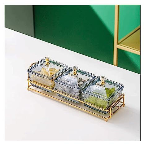 Salad Bowl Silver Gray Glass Dipping Bowl Set with Metal Tray Removable Dip Bowls are Used for Appetizers Condiments Chips Fruits Candies Nut Snack Bowl (Color : Grey)