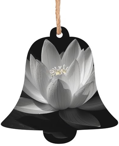 Schwarz und weiß Lotus Holz Weihnachtsglocke Form Ornamente Holz Weihnachtsbaum Hängende Dekoration Weihnachtsbaum Ornamente mit Seilen für Weihnachten Urlaub Dekorationen