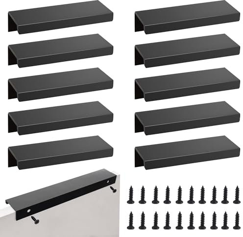 KISSPAT 10 Stück Versteckte Schrankgriffe Schwarz, 150 mm Verdeckter Möbelgriffe, Möbelgriffe Schwarz mit Schrauben, Versteckter Türgriff Schrankgriffe, für Küchenschränke Schublade Lochabstand 128mm