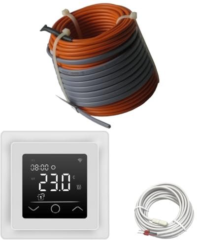 Elektrische Fußbodenheizung HoWaTech Profi Komplett Set TWIN Heizdraht 12 W/m inkl. Touch Thermostat weiß, Länge & Fläche:4-8.5m²