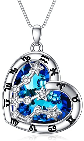 enjoylifecreative Collana da donna con 12 segni zodiacali, in argento sterling 925, con stella, ciondolo a forma di stella, oroscopo, astrologia, compleanno, regalo per donne e ragazze, Argento