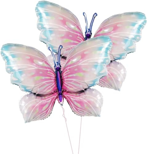 2 Stück Schmetterling Folienballon Dekoration für Mottoparty, Geburtstag, Babyparty, Hochzeit (Rosa)