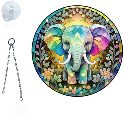 WYSJYBHJ Elephant Glass Window Hangings Acrylic Window Hanging Decor,Elephant Suncatcher for Elephant Lovers, Birthday Housewarming Gift.