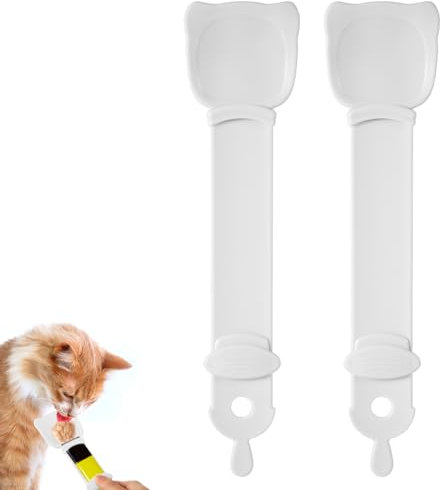 PEUTIER 2pcs Cat Strip Feeders, Cute Cat Head Shape Cat Strip Squeeze Spoons Multifunctional 2-in-1 Cat Food Dispenser Cat Strip Spoons Cat Food Spoons for Wet Food Cat Pet Supplies (White)