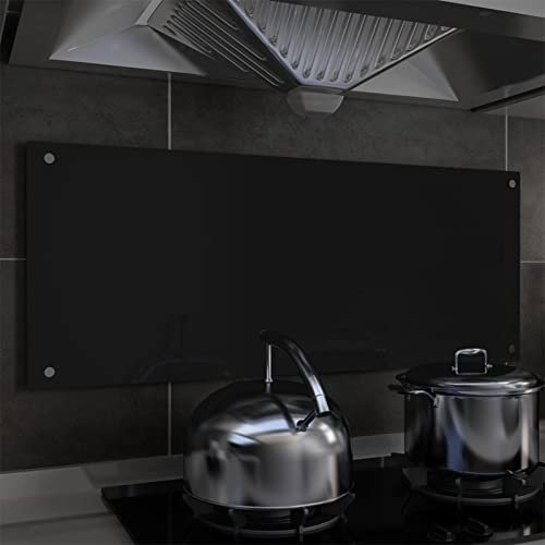 ARKEM Kitchen Backsplash Black 100x40 cm Tempered Glass,Tempered Glass Splashback for Kitchen, Toughened Glass Heat Resistant Splashbacks for Cookers - Pre-Drilled Holes with Fixing
