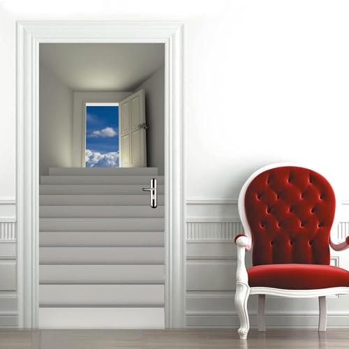 Türaufkleber Türtapete Türbilder Türposter Selbstklebend 3D Ideen Für Weiße Treppen 90 X 210 Cm Pvc Wasserdicht Abnehmbare Wandbilder Für Schlafzimmer Haus Bad Wc Büro Dekoration - Türwandaufk 0