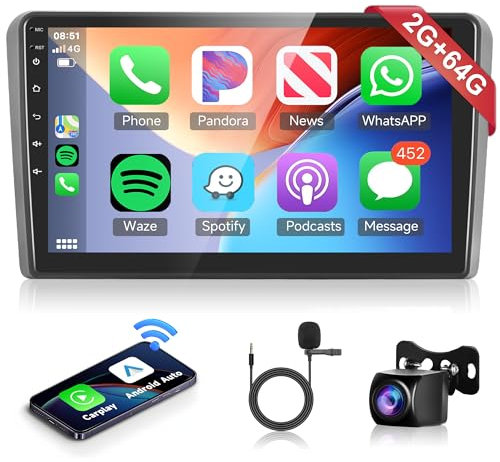 2G+64G Wireless Carplay Android 15 Autoradio 2 Din für Audi A3 S3 RS3 8P 8VS 8PA 9 Zoll Autoradio mit Android Auto Navi GPS WiFi Mirror Link Bluetooth FM/RDS Radio DAB/OBD/DVR/EQ/SWC Rückfahrkamera