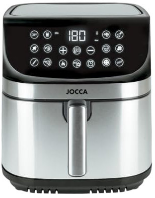 JOCCA Heißluftfritteuse 9L| Fritteuse ohne Öl 9 Liter| Air Fryer mit großer Kapazität| Timer| Temperatur einstellbar| gesundes Kochen| Leistung 2200 W| Programme| Touchscreen (Silber)