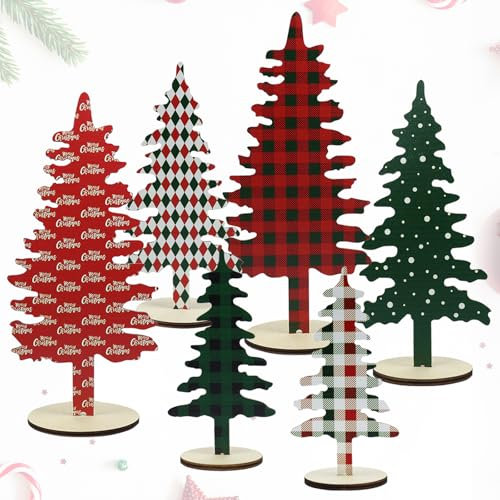 6 unidades de árbol de Navidad artificial de madera, pequeño, mini árbol de Navidad, miniatura, 15/20/26 cm, para decoración de Navidad, decoración de mesa, decoración de habitaciones, escaparate