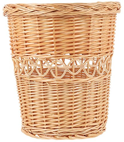VILLCASE Wicker Trash Can Woven Basket for Home Office Convenient Storage Bin in Pastoral Style for Kitchen Living