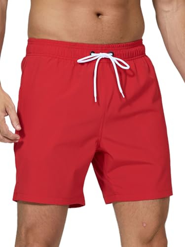 Arcweg Badshorts, bermudashorts, sportiga, snabbtorkande, strand, simning, avslappnad stil, med elastisk justerbar dragsko, för män, storlek S-XXL, Röd 1, M