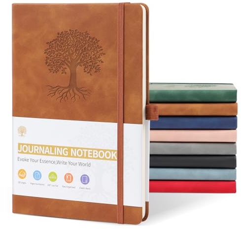 JUNART Notizbuch A5 Liniert für Damen und Herren mit 192 Seiten, Leder Hardcover Notizbuch für persönliches Schreiben, Studium, Büro, Reiseaufzeichnung oder Geschenke (Braun)