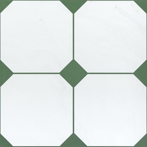 Floor Tiles Self Adhesive Vinyl Flooring, Peel and Stick Floor Tiles for Bathroom Kitchen Living Room, Green White Waterproof Marble Stick on Tiles 30x30cm 10pcs 1.0mm