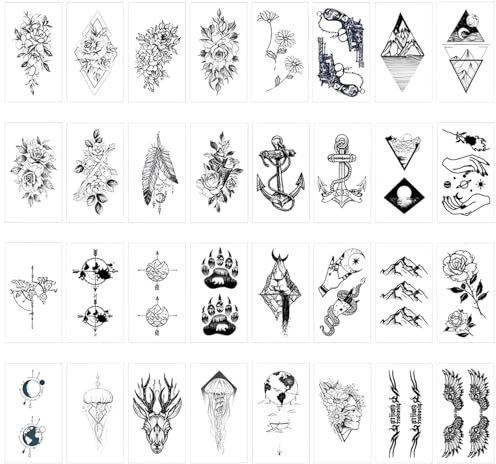 Kryzulax 32 Feuilles Tatouages Temporaires,Faux Tatouage Imperméables,Tatouage Temporaire pour Corps Bras Poitrine épaul,Tatouage Ephemere 3D Imperméables pour Enfants et Adultes