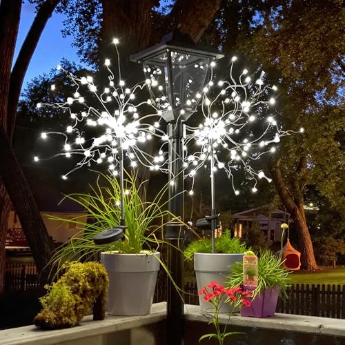 Anordsem Solar Lights Outdoor Garden: Christmas Fairy Firework LED Lamp Decorative - Waterproof White Lighting for Outside Patio Pathway - DIY Gardening Gift for Women Mums Wife