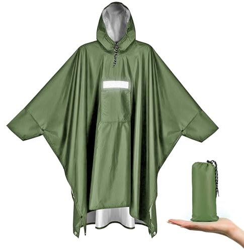 Vankarr Poncho Lluvia Impermeable Plegable Chubasquero Hombre Reutilizable Chaquetas Capa Lluvia Mujer con reflector Capucha y Mangas Ligero Poncho (FR/ES, Letras, XL, Regular, Regular, Verde)