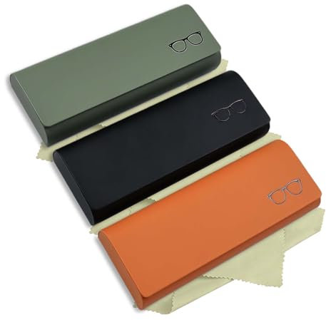 3er Set Brillenetui Hardcase mit Mikrofasertuch, Leichtes personalisiertes Brillenetui Leder für Damen Herren, Sonnenbrillen Etui Hart & Glasses Case für Kinder, Erwachsener und Senioren