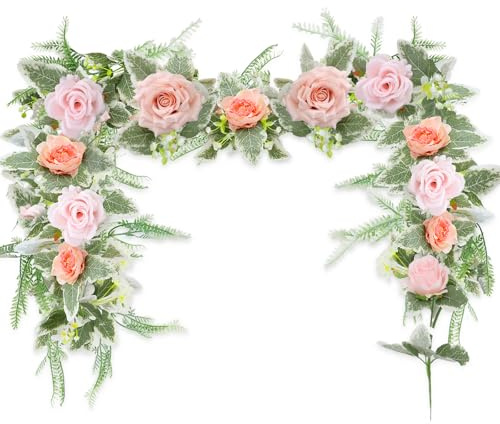 Rierousy Guirnalda de flores artificiales de peonía, 175 cm, decoración de flores, flores artificiales, para bodas, fiestas, primavera, decoración de mesa, pared de flores, puertas y ventanas