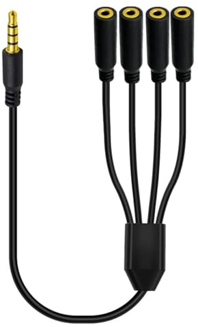 HUHANGGod Cavo audio splitter 3,5 mm, 4 poli 1-3 vie, 3,5 mm (1/8), TRRS AUX Stereo Jack 1 maschio a 3 femmine, cavo adattatore per cuffie, laptop, telefono (50 cm) (4 Way)