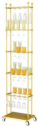uyoyous Tour de boissons à champagne 5 étages amovible 1,7 x 0,42 x 0,3 m | peut accueillir 40 tower pour cocktails support à champagne pour mariage fête célébration porte-bouteilles à quatre roues
