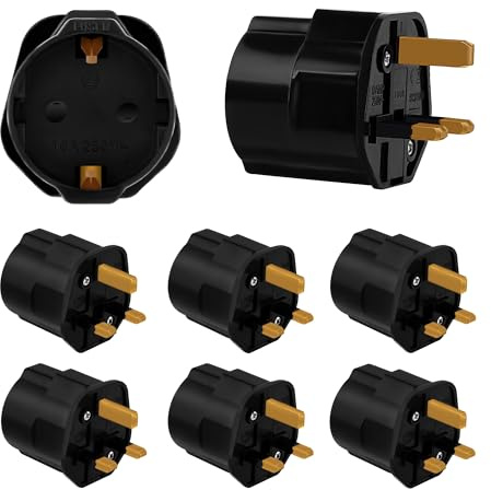 Incutex 6x Reseadapter Sverige EU till UK Omvandlare, Europeisk Schuko 2-Pins till 3-Pins UK Strömadapter, Resekontakt Travel Adapter för Storbritannien, Irland, Dubai, Singapore, Hongkong, svart