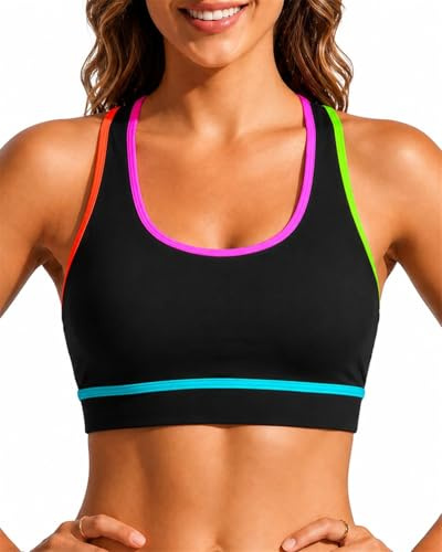 Holipick Women's Sports Bra Bikini Tops Racerback Swim Top Scoop Neck Bathing Suits Top Modest Padded Crop Tops Swimsuit Only