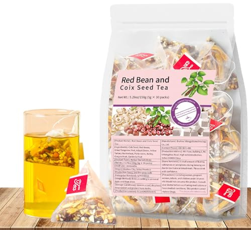Red Bean and Coix Seed Tea, Herbal Tea for Dampness Clearing, 30 Individually Wrapped Bags (1pac)
