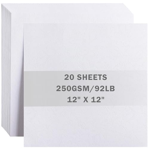 12 x 12 Carton Texturé - 20 Feuilles Carton De Construction Épais 250gsm/92lb Pour Artisanat, Cricut, Scrapbook, Fabrication De Cartes, Anniversaire, Blanc Repoussé UAP34DW20