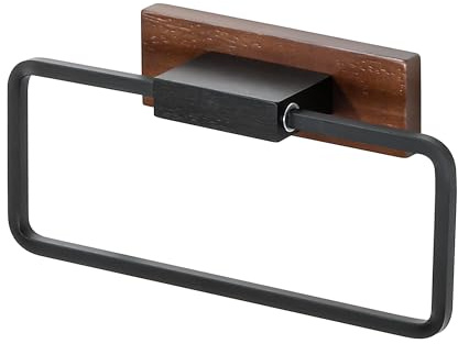 SAYAYO Toallero sin Taladro 25CM, Toallero Adhesivo Baño de Madera Maciza y Aluminio, Toallero Negro para Baño y Cocina, Giro de 180° | Toallero de pared para baño, salón, cocina