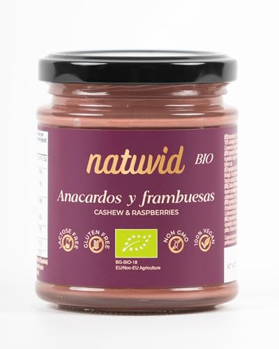 Crema de Anacardos y Frambuesas BIO Natuvid (200g) | Mantequilla de Frutos Secos Orgánica | Vegana y Sin Gluten | Ideal para Desayunos y Meriendas Saludables