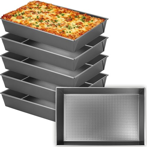 RWFMO 6 Pcs Detroit Style Pizza Pans, Non Stick, 37 x 24 x 6.5cm, Grey | Carbon Steel Deep Baking Trays, Heavy Duty, Sicilian Style, Rectangular Pizza Trays for Lasagna and Brownies