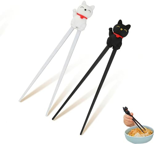 Baguettes Chinoises d’Apprentissage pour Enfants, Baguettes Réutilisables Antidérapantes avec Motif Chat, Baguettes d’Entraînement pour Débutants, Accessoire de Cuisine Asiatique