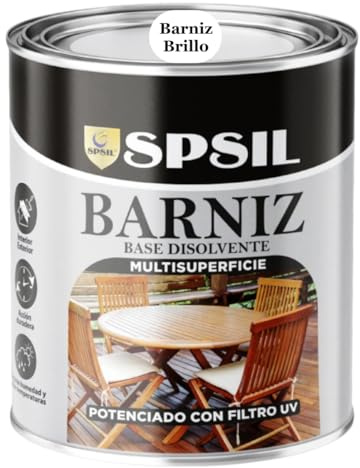 SPSIL Barniz Sintético al Agua para Madera Barniz Brillo 750ml, Protección UV y contra Humedad - Acabado Brillante - Secado Rápido - Interior y Exterior - Alto Rendimiento 8m²/L