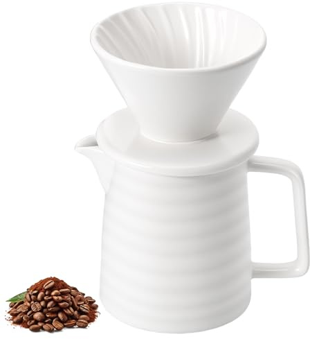 Pour Over Kaffeebereiter 500ml, Porzellan Kaffeefilter mit Tasse, Weiß