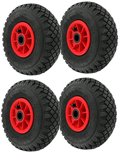 Schwarz 4RP (Lagig) 4 Stück Luft-Räder 260 mm Felge Rot Kunststoff Sackkarre Bollerwagen mit Lager für Achsdurchmesser 20 mm