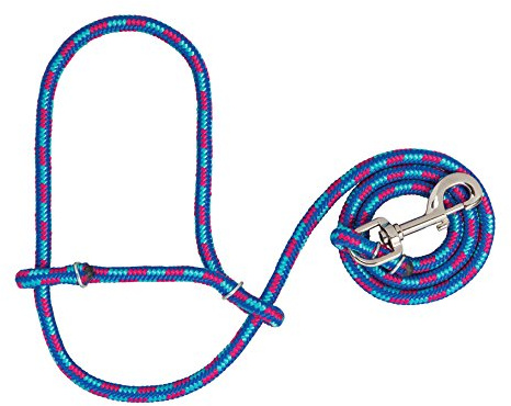 Weaver Leather Livestock Poly Rope Sheep Halter with Snap, Hurricane Blue/Royal Blue/Rose, Average